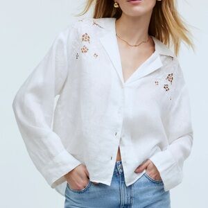 Madewell Resort Long-Sleeve Shirt in Eyelet white size XS